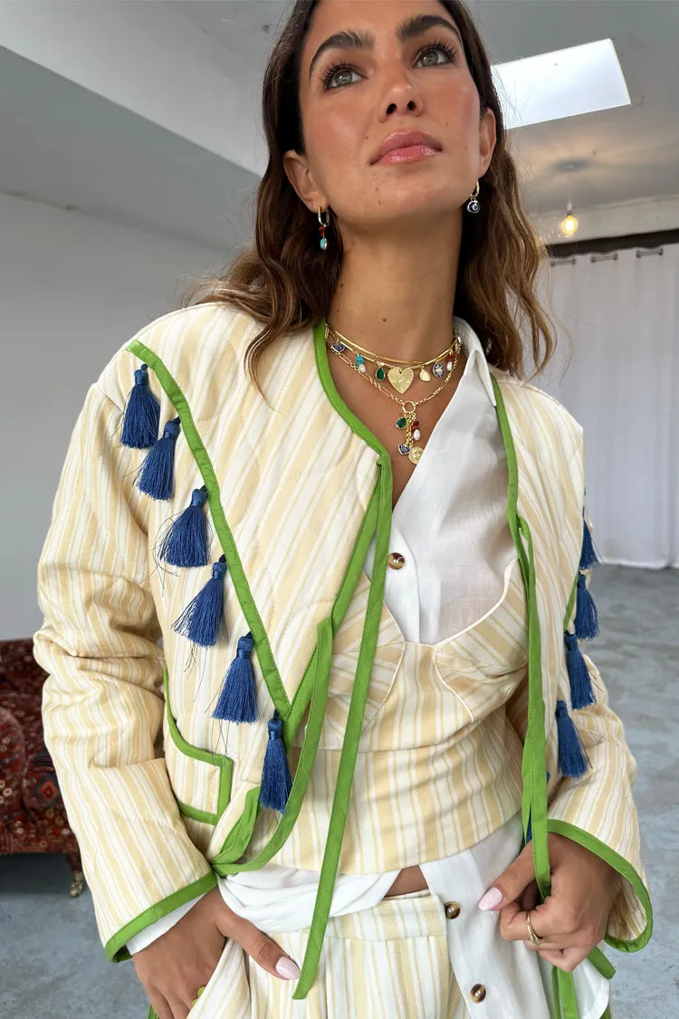 Butter Yellow Stripe Quilted Jacket sold by Never Fully Dressed product image thumbnail 4