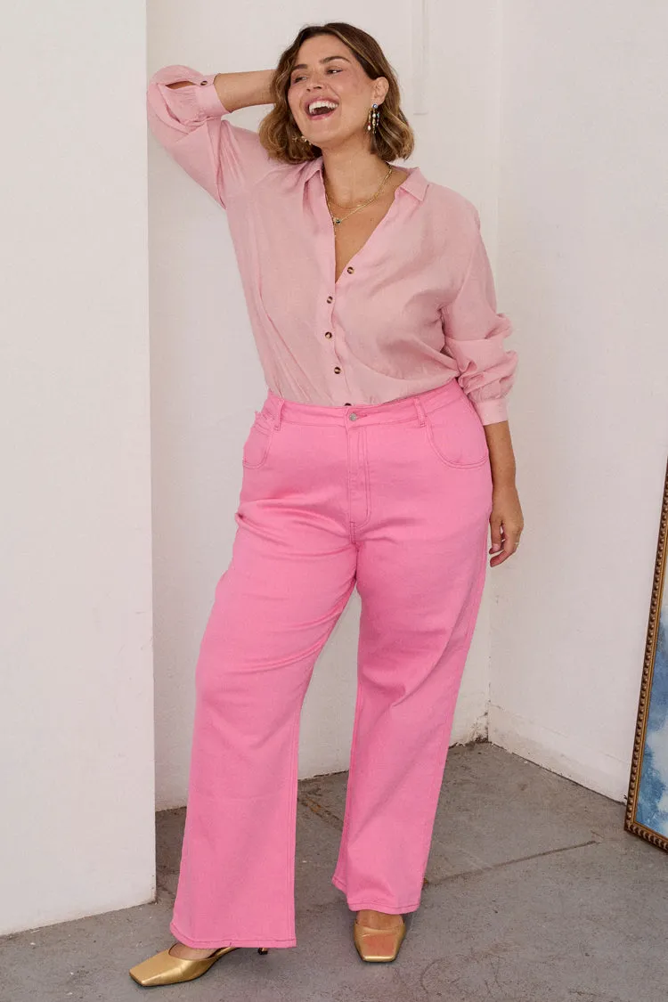 Pink Denim Scallop Detail Jeans sold by Never Fully Dressed product image thumbnail 2