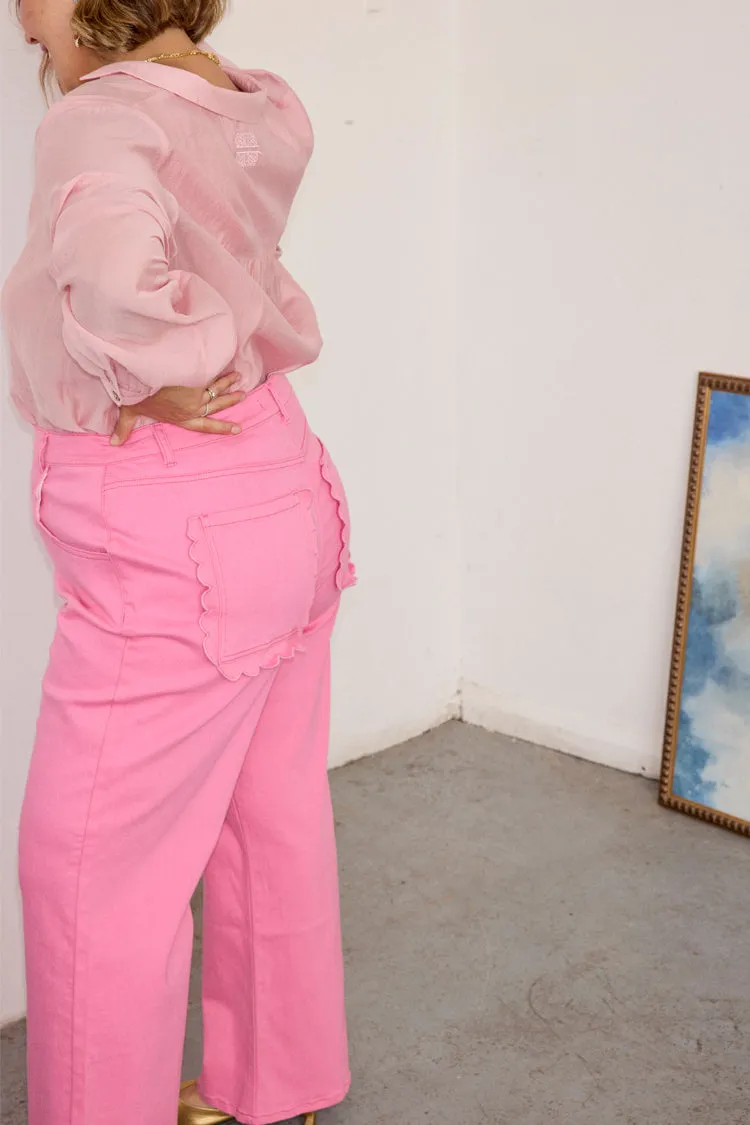 Pink Denim Scallop Detail Jeans sold by Never Fully Dressed product image thumbnail 3