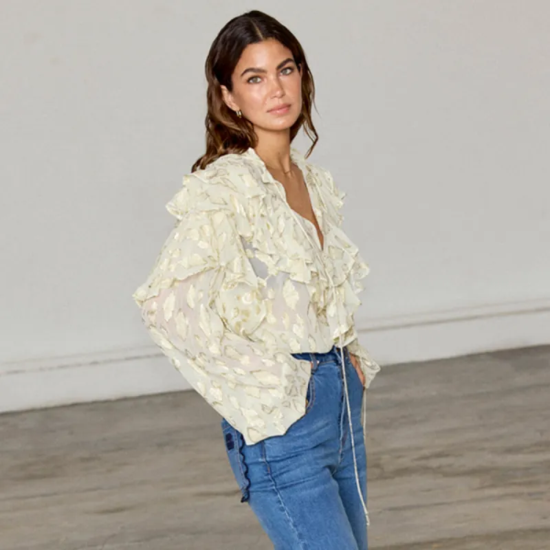 Cream Jacquard Riley Blouse sold by Never Fully Dressed