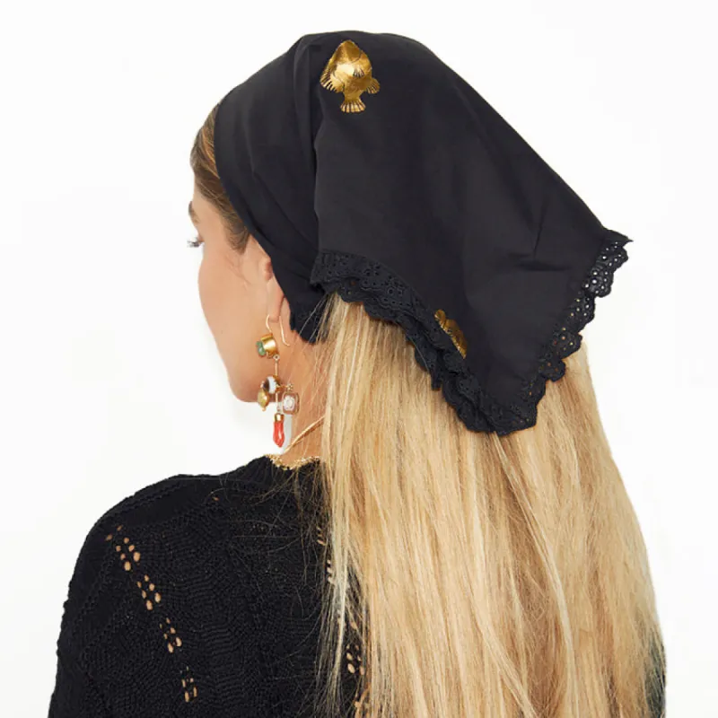 Black Bandana With Gold Fish sold by Never Fully Dressed