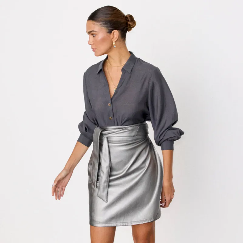 Gunmetal Vegan Leather Mini Jaspre Skirt sold by Never Fully Dressed