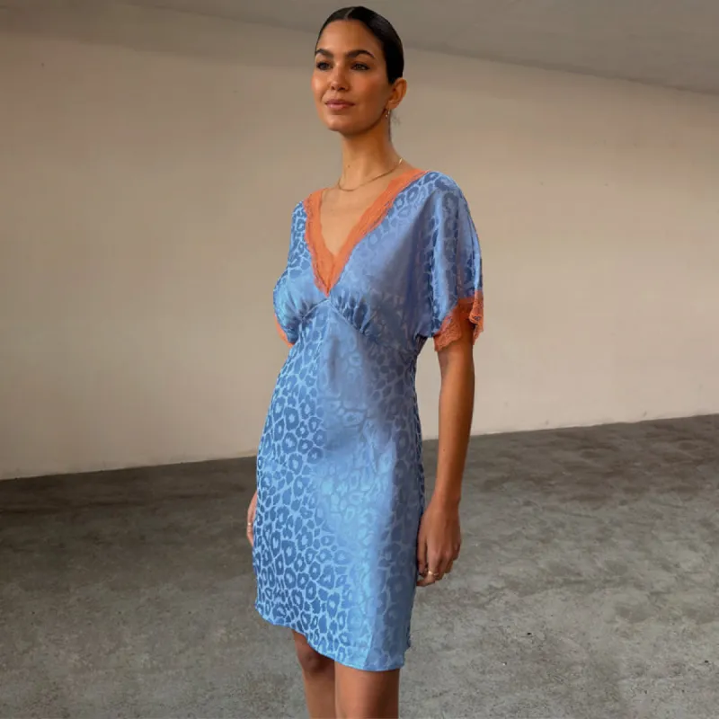 Blue Jacquard Mini Thea Dress Petite sold by Never Fully Dressed