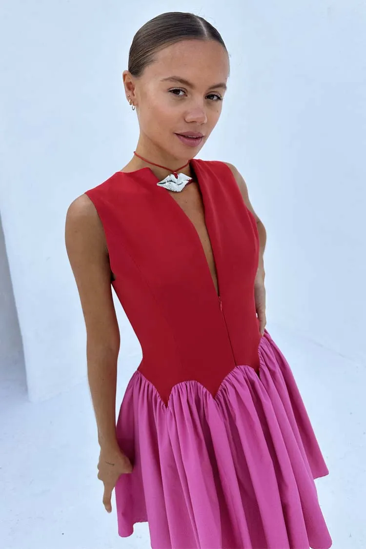 Red and Pink Mini Monika Dress sold by Never Fully Dressed product image thumbnail 3