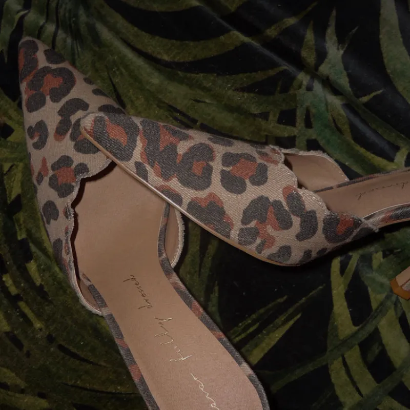 Leopard Denim Scallop City Mules sold by Never Fully Dressed