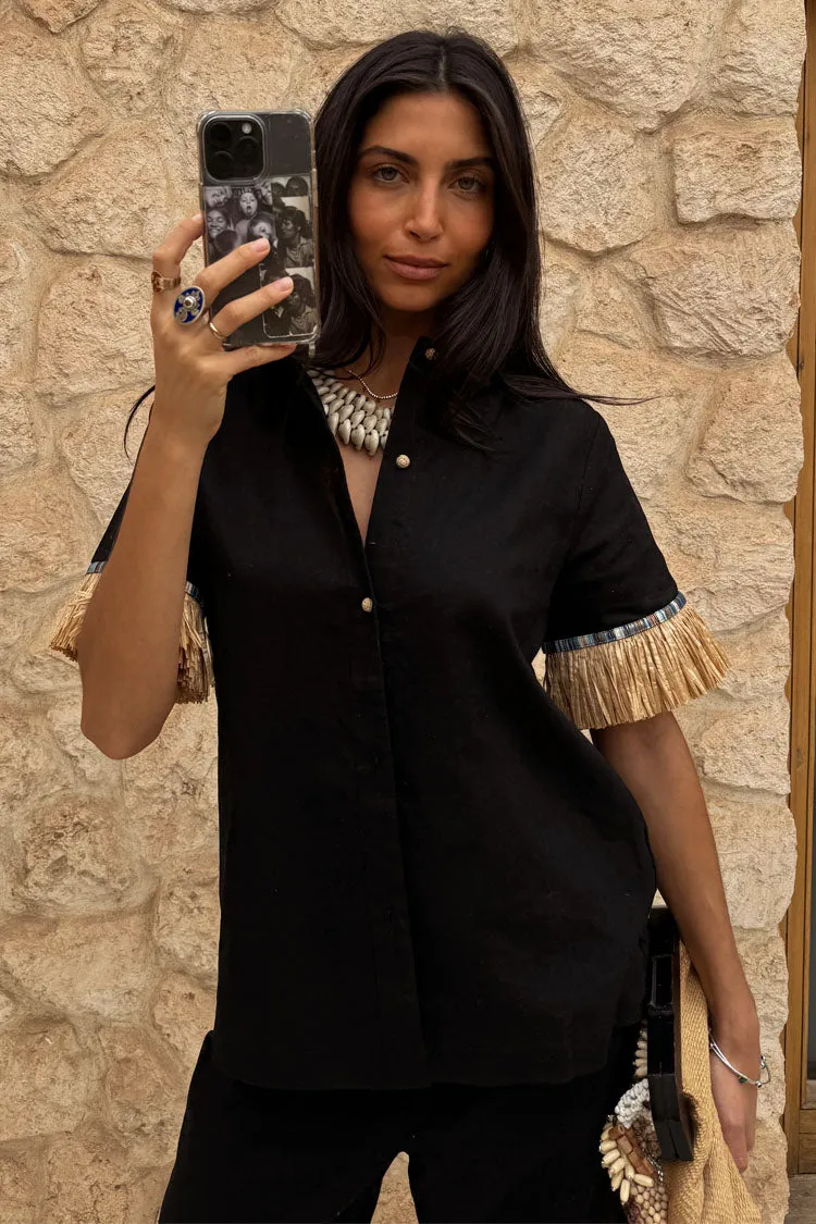 Black Raffia Shirt sold by Never Fully Dressed product image thumbnail 5