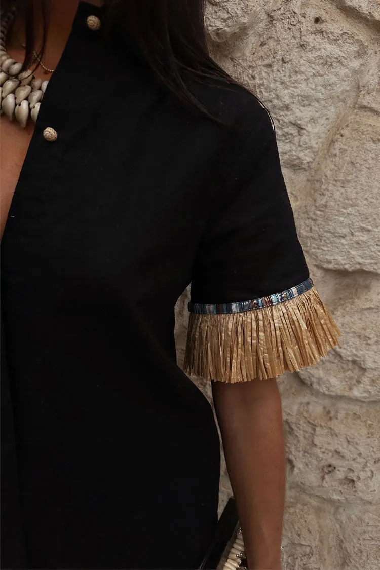 Black Raffia Shirt sold by Never Fully Dressed product image thumbnail 4
