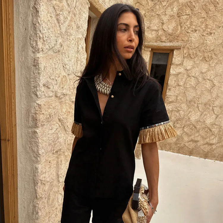 Black Raffia Shirt sold by Never Fully Dressed