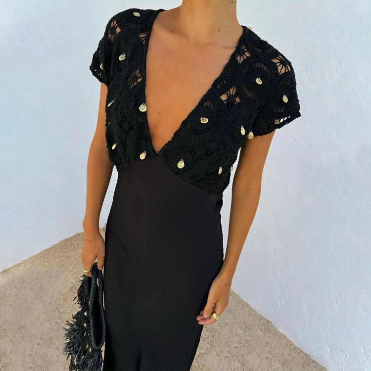 Black Crochet Shell Elodie Dress Petite sold by Never Fully Dressed