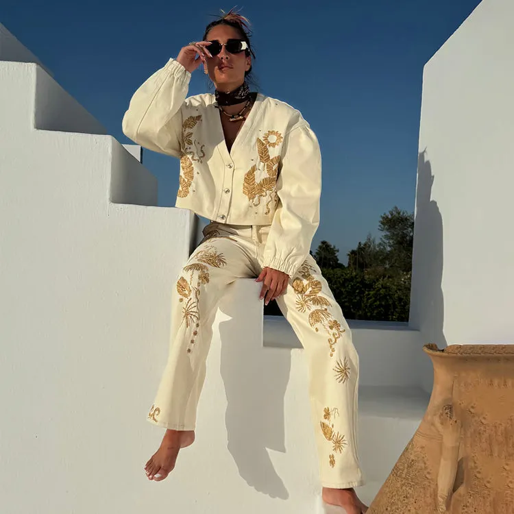 Ecru Raffia Palma Barrel Leg Jeans sold by Never Fully Dressed