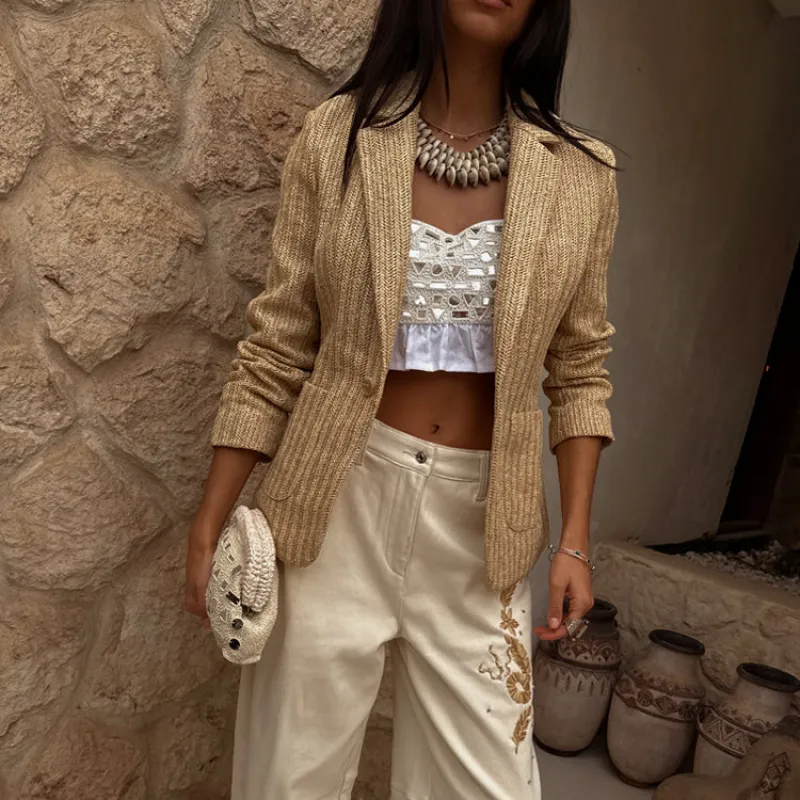 Raffia Spencer Blazer sold by Never Fully Dressed