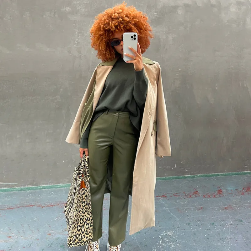 Khaki Vegan Leather Trouser sold by Never Fully Dressed