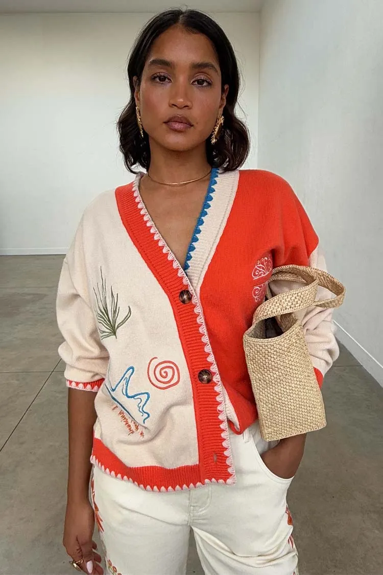 Cream and Red Sol De Palma Calle Cardigan sold by Never Fully Dressed product image thumbnail 3