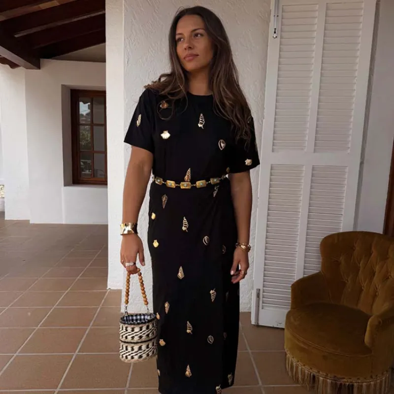 Black Shell Midi Leia Dress Petite sold by Never Fully Dressed