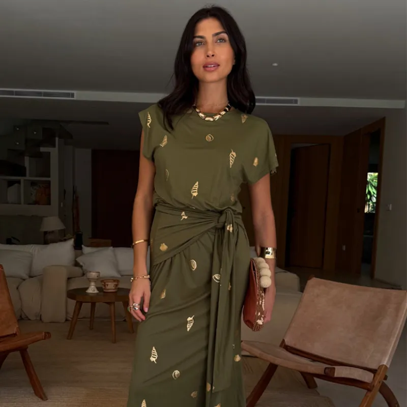 Khaki Shell Midi Dress sold by Never Fully Dressed
