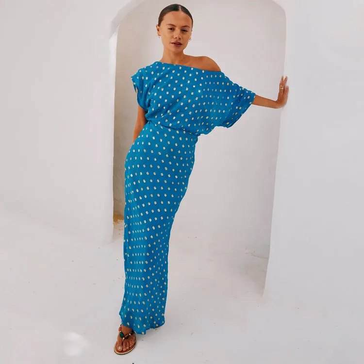 Blue Jacquard Tilly Dress Petite sold by Never Fully Dressed