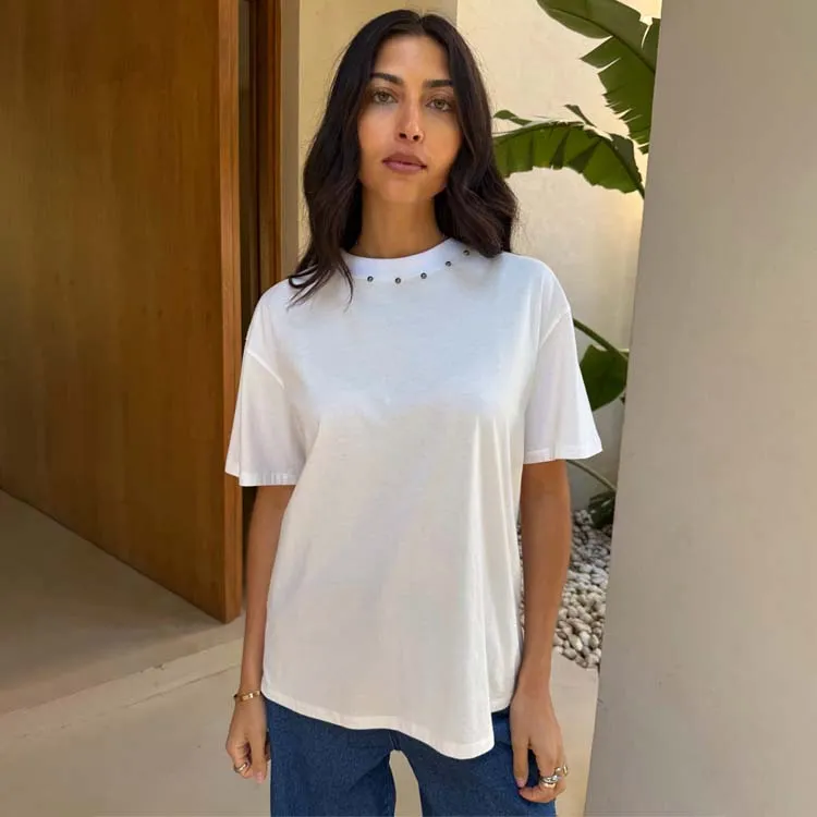 White Studded T-Shirt sold by Never Fully Dressed