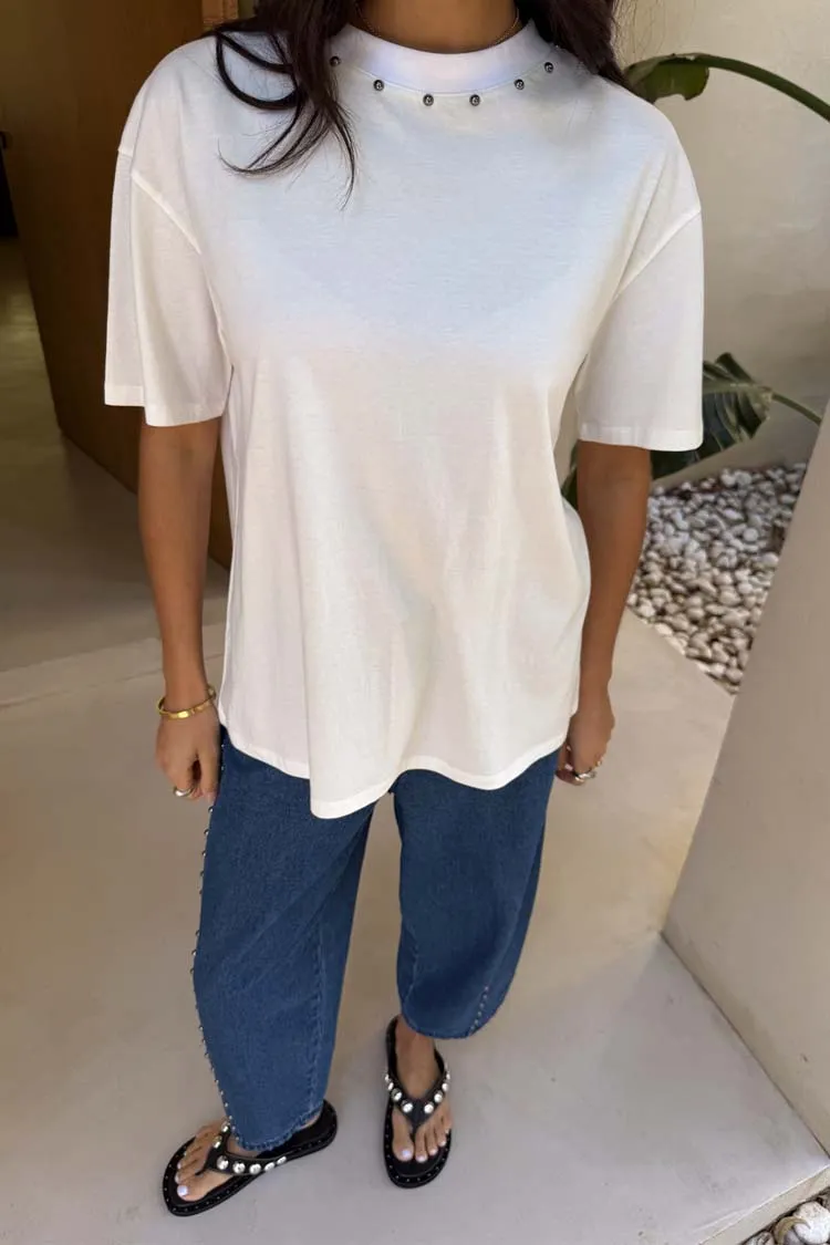 White Studded T-Shirt sold by Never Fully Dressed product image thumbnail 5