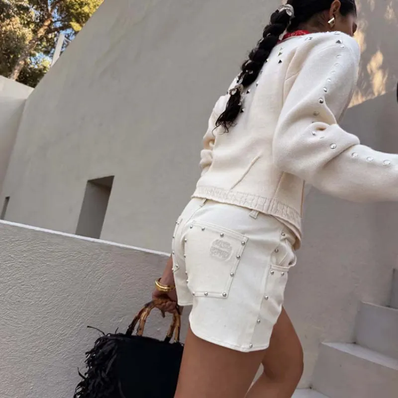 Ecru Studded Hot Pant made by Never Fully Dressed