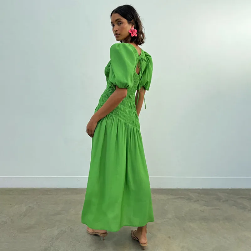 Green Shirred Nara Dress sold by Never Fully Dressed