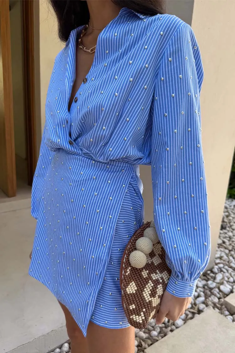 Blue Stripe Mini Miley Shirt Dress sold by Never Fully Dressed product image thumbnail 5