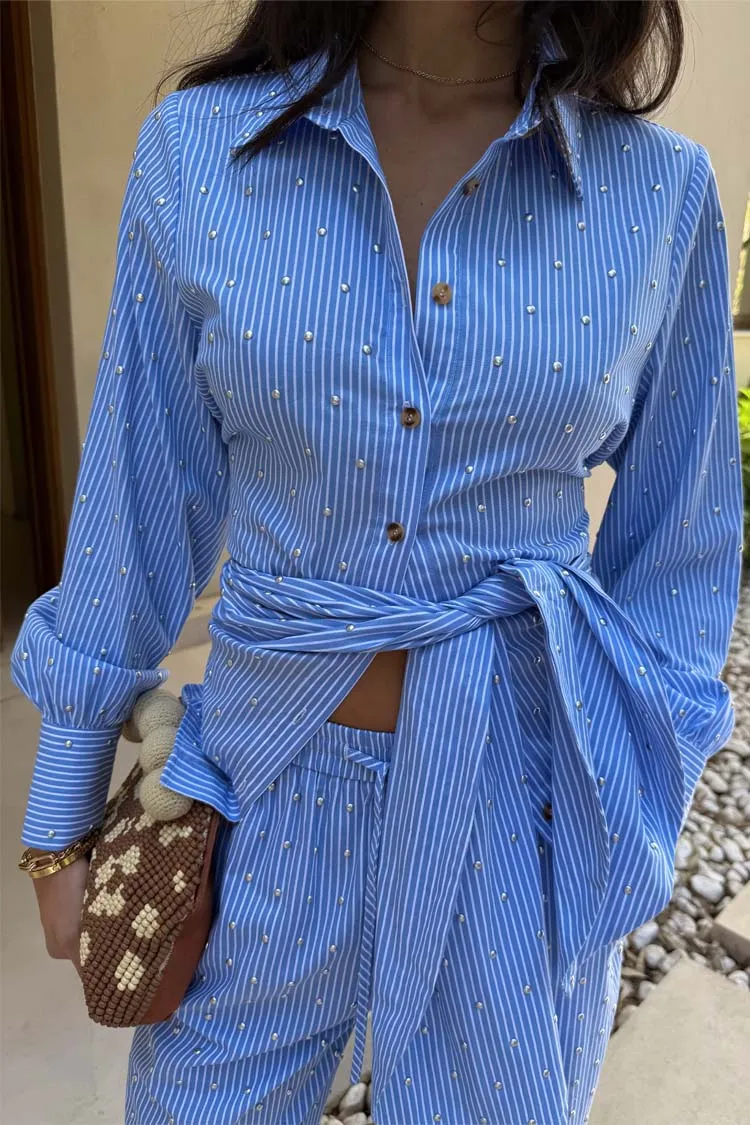 Blue Stripe Tie Back Shirt sold by Never Fully Dressed product image thumbnail 2