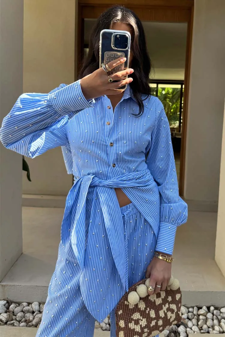 Blue Stripe Tie Back Shirt sold by Never Fully Dressed product image thumbnail 4