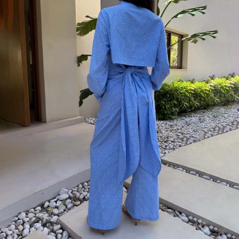 Blue Stripe Tie Back Shirt sold by Never Fully Dressed