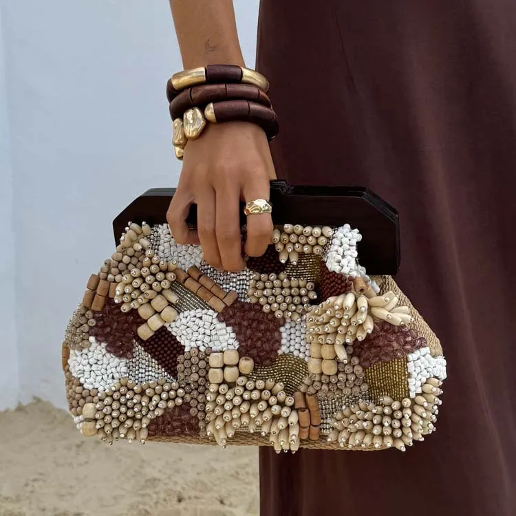 Brown Beaded Clutch Bag sold by Never Fully Dressed
