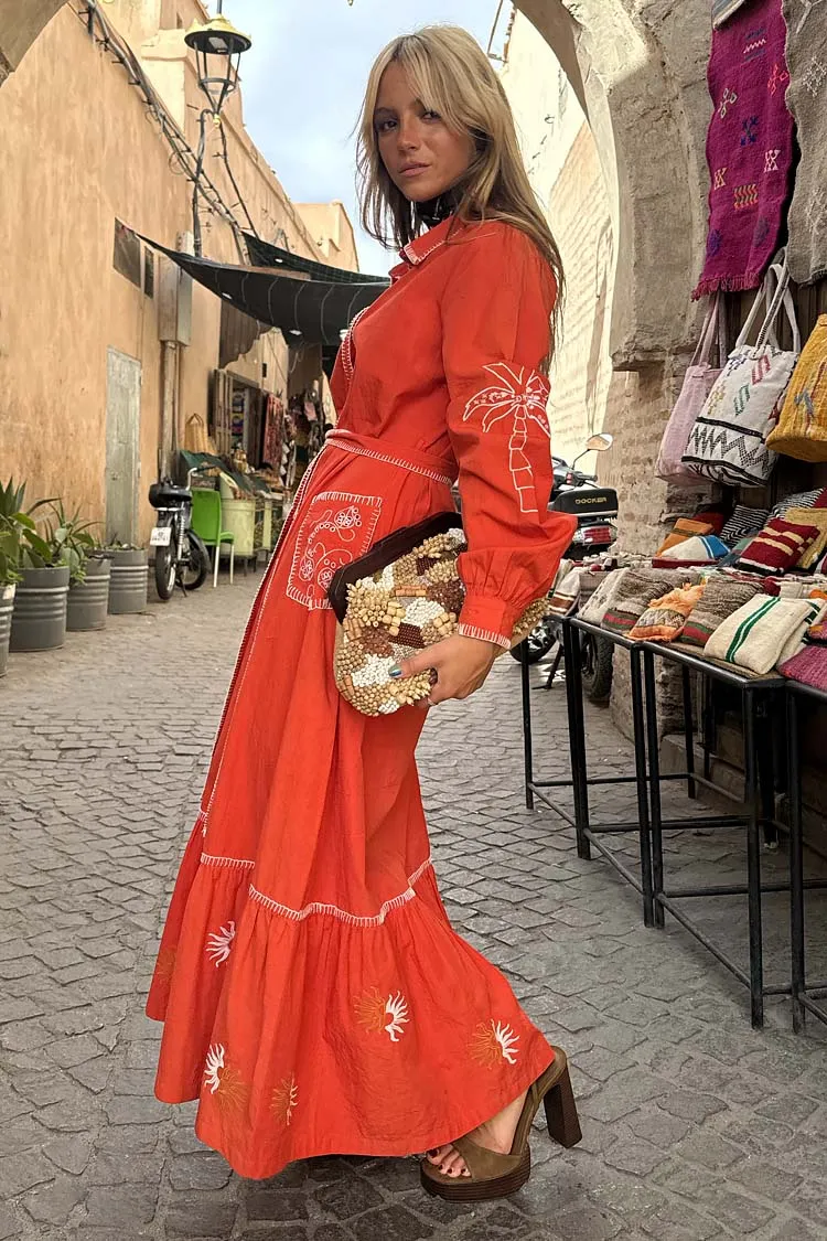 Red and Cream Pollenca Shirt Dress sold by Never Fully Dressed product image thumbnail 2