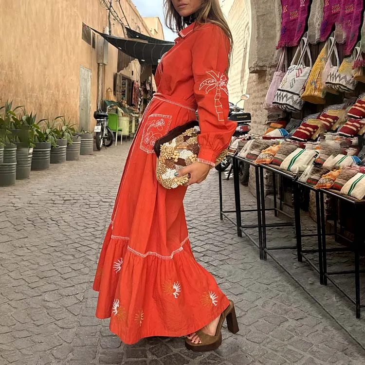 Red and Cream Pollenca Shirt Dress sold by Never Fully Dressed