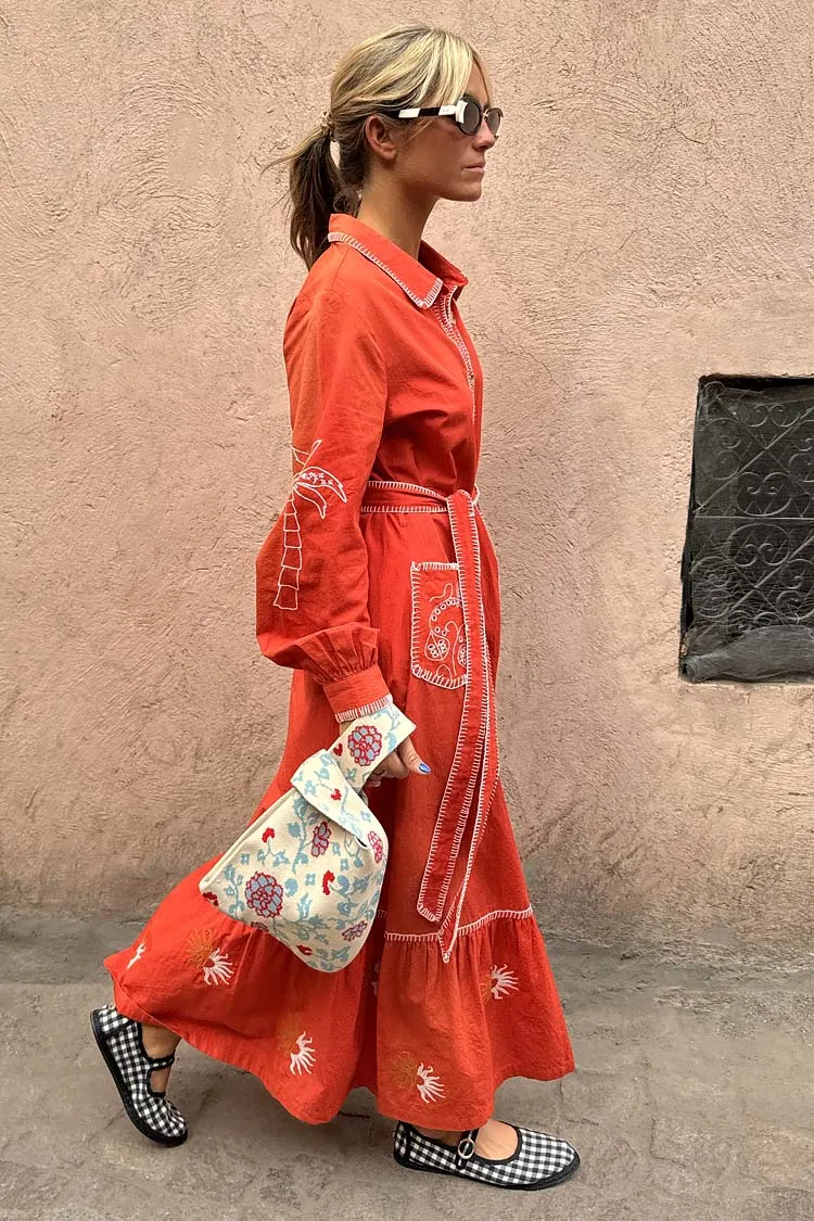 Red and Cream Pollenca Shirt Dress sold by Never Fully Dressed product image thumbnail 4