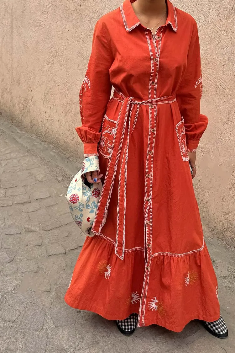 Red and Cream Pollenca Shirt Dress sold by Never Fully Dressed product image thumbnail 5