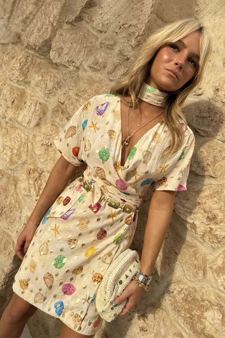 Cream Shell Mini Wrap Dress sold by Never Fully Dressed product image thumbnail 2