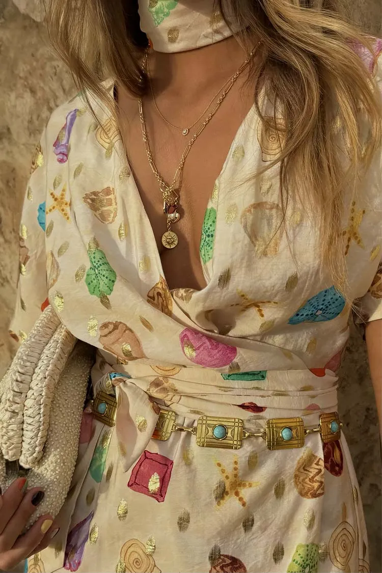 Cream Shell Mini Wrap Dress sold by Never Fully Dressed product image thumbnail 4