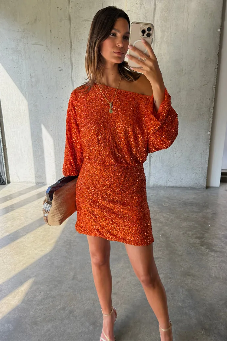 Orange Sequin Tilly Dress Petite sold by Never Fully Dressed product image thumbnail 4