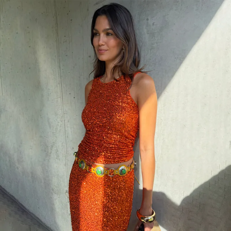 Orange Sequin Tank Top sold by Never Fully Dressed