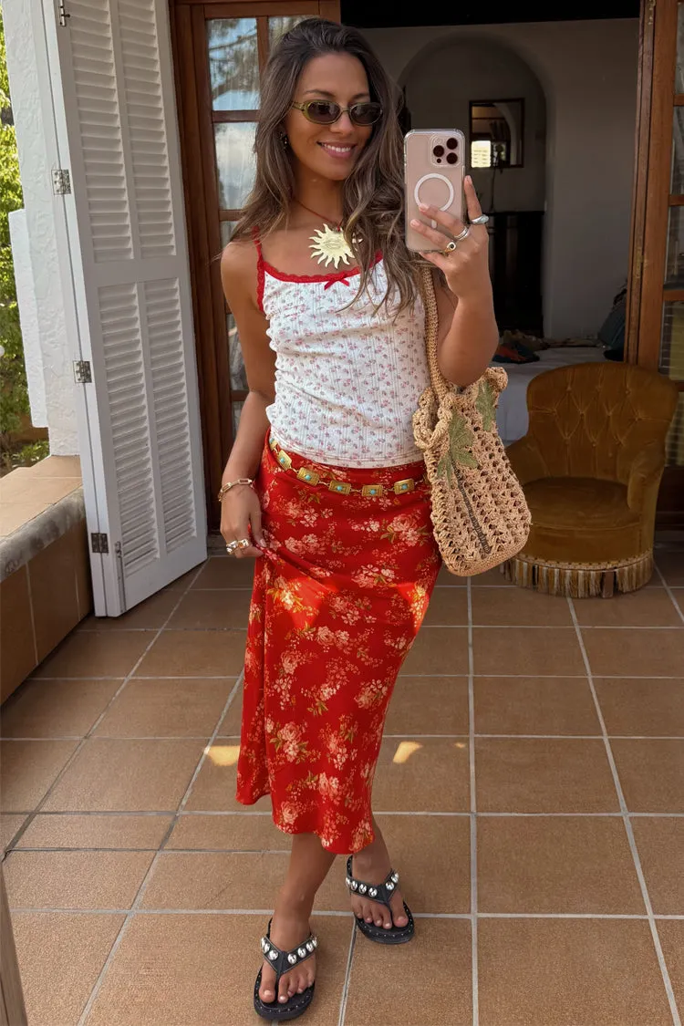 Red Floral Midi Skirt sold by Never Fully Dressed product image thumbnail 2