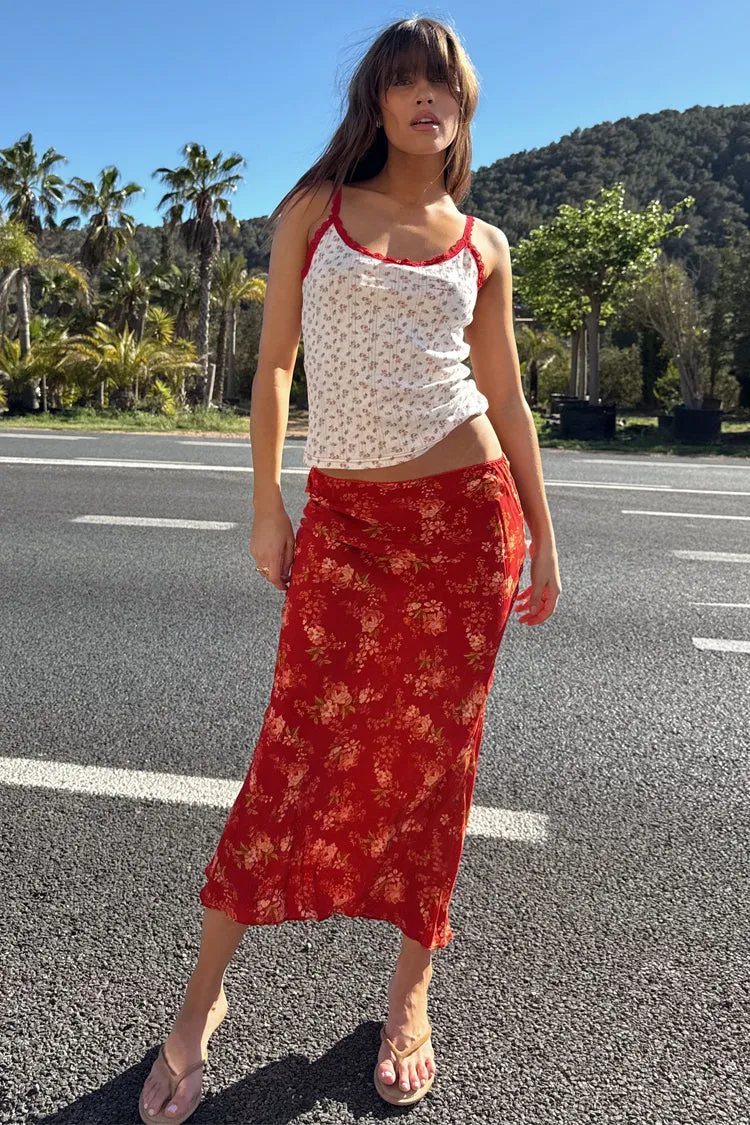Red Floral Midi Skirt sold by Never Fully Dressed product image thumbnail 3