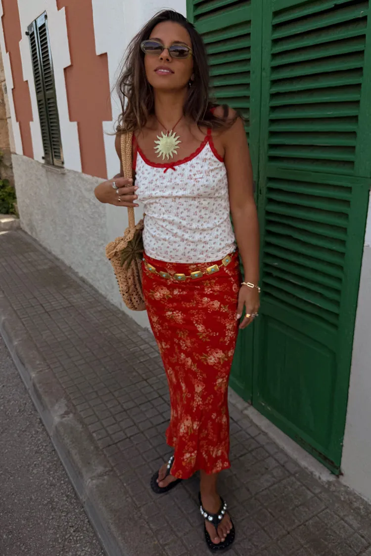 Red Floral Midi Skirt sold by Never Fully Dressed product image thumbnail 5