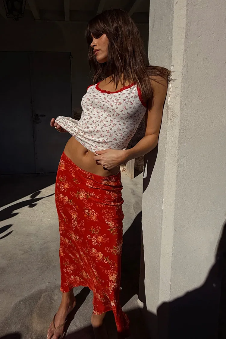 Red Floral Midi Skirt sold by Never Fully Dressed product image thumbnail 4