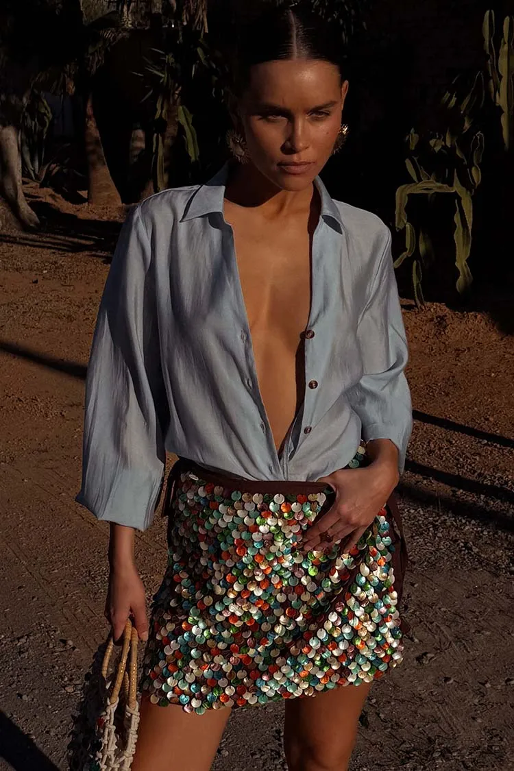 Multi Shell Mini Wrap Skirt sold by Never Fully Dressed product image thumbnail 2