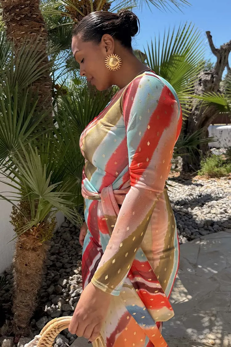 Sunset Stripe Mesh Midi Dress sold by Never Fully Dressed product image thumbnail 5