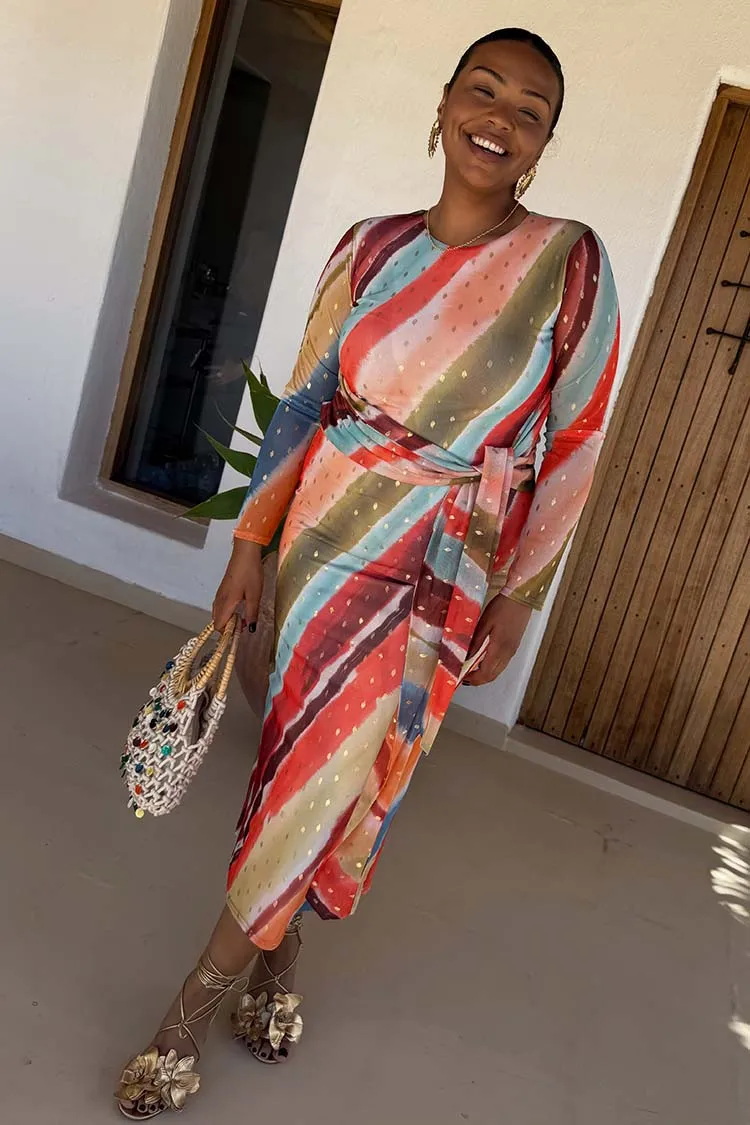 Sunset Stripe Mesh Midi Dress sold by Never Fully Dressed product image thumbnail 3