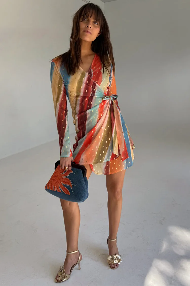 Sunset Stripe Mini Wrap Dress sold by Never Fully Dressed product image thumbnail 3