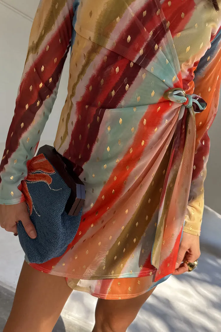 Sunset Stripe Mini Wrap Dress sold by Never Fully Dressed product image thumbnail 4