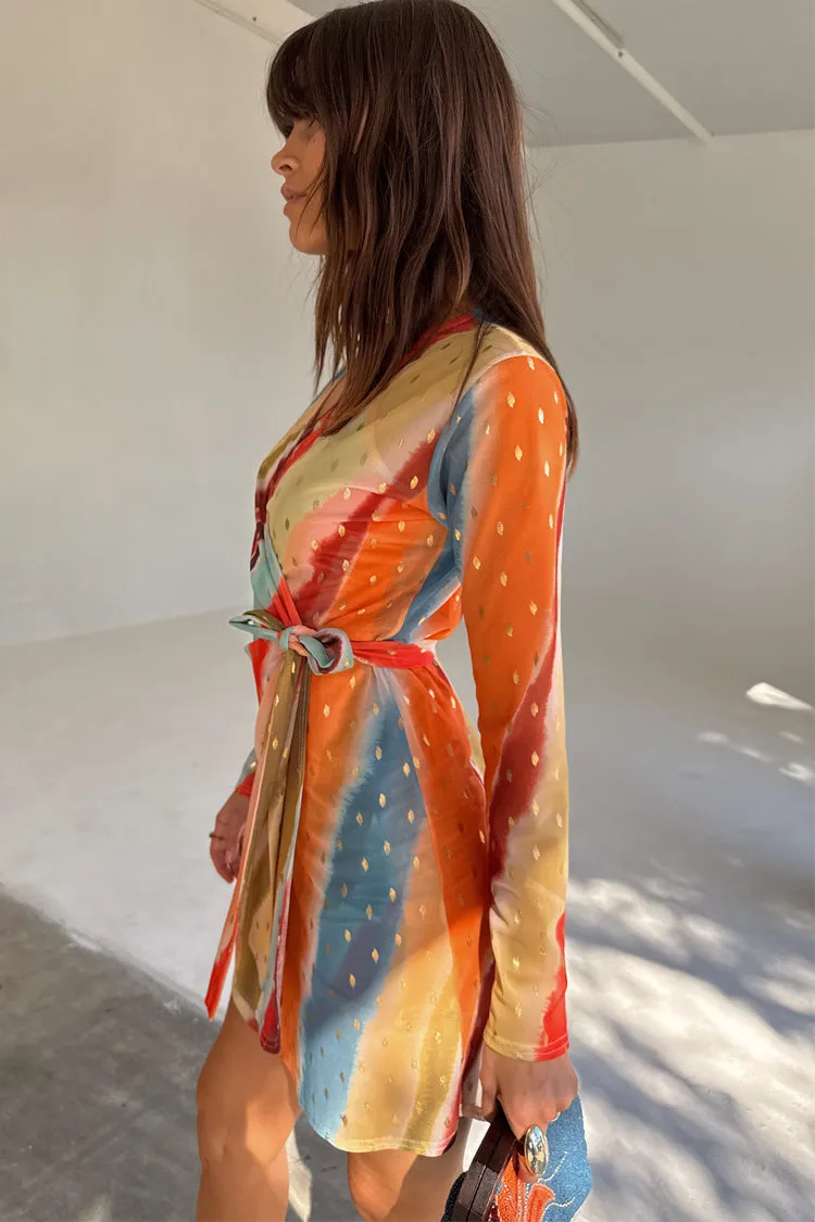 Sunset Stripe Mini Wrap Dress sold by Never Fully Dressed product image thumbnail 5