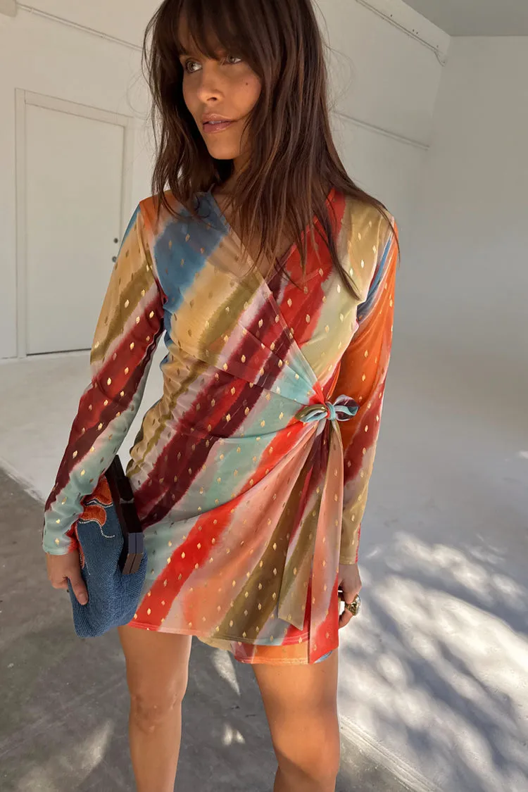 Sunset Stripe Mini Wrap Dress sold by Never Fully Dressed product image thumbnail 2