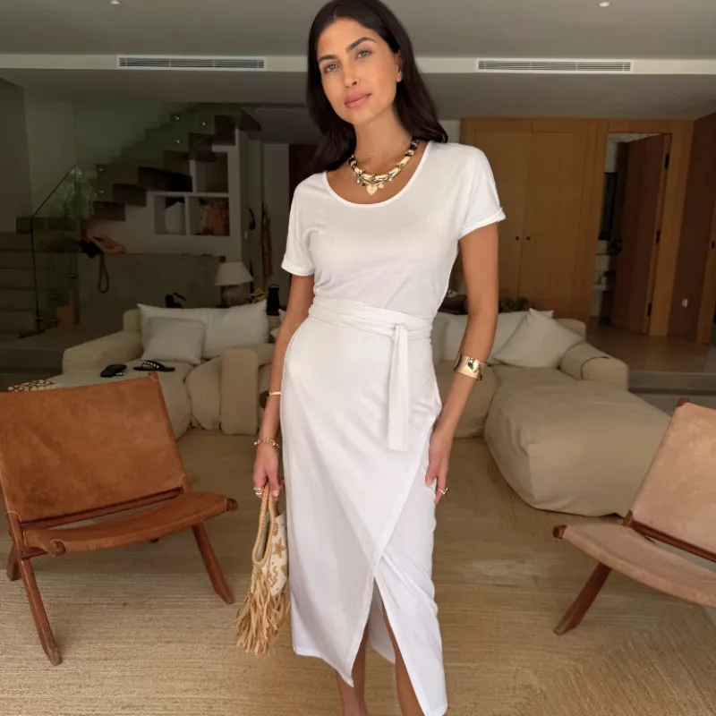 White Jesse Jersey Wrap Dress sold by Never Fully Dressed