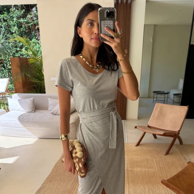 Grey Jesse Jersey Wrap Dress sold by Never Fully Dressed